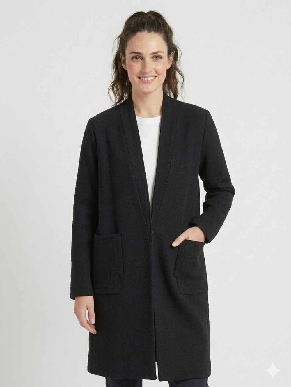 VHNY Vivienne Hu New York Black 100% Wool Textured Minimalist Duster Coat Large